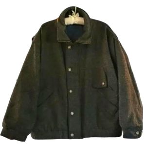 Vintage Silverado Wool Chore Barn Bomber Jacket Leather Trim Denim Lining